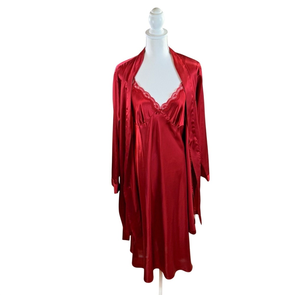 Gorgeous Adonna Pajama Set Robe & Gown Red Large Feminine Elegance